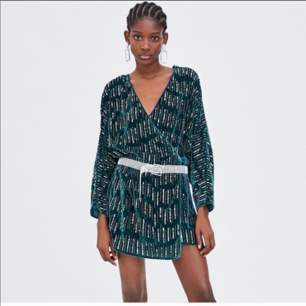 ZARA Sequined Velvet Dress - Picture 6 of 8